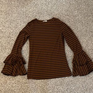 Brown Striped Bell Sleeve Top